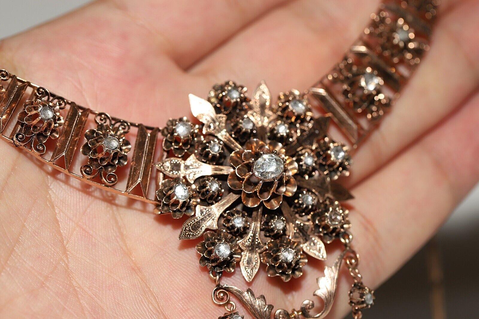 Antique Victorian Circa 1880s Natural Rose Cut Diamond Decorated Necklace  For Sale 11