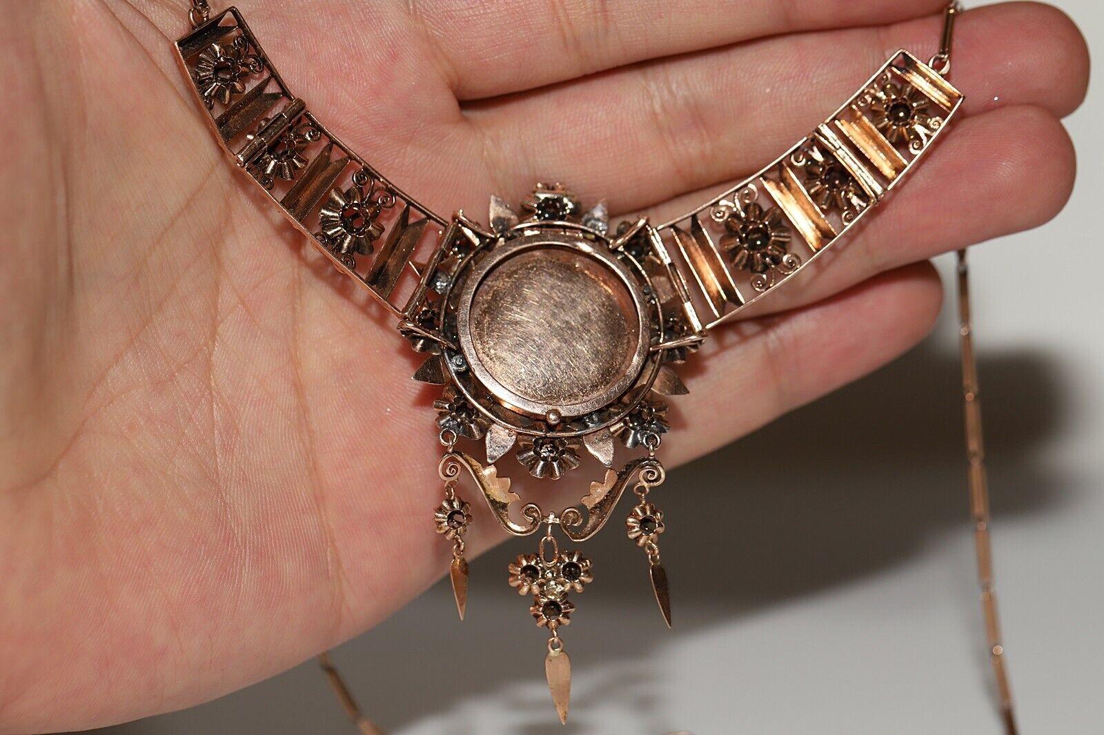 Antique Victorian Circa 1880s Natural Rose Cut Diamond Decorated Necklace  For Sale 12