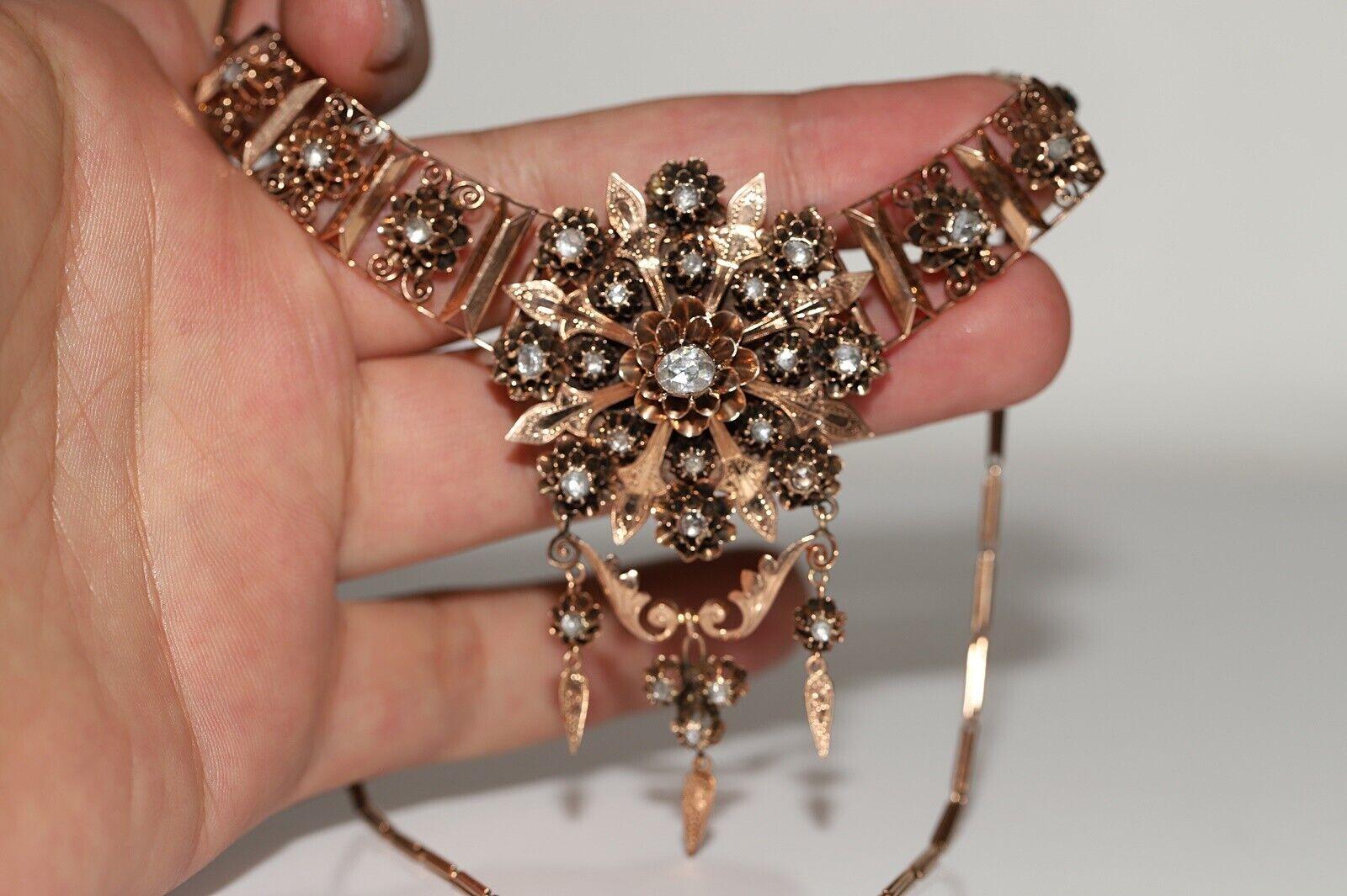 Antique Victorian Circa 1880s Natural Rose Cut Diamond Decorated Necklace  For Sale 13