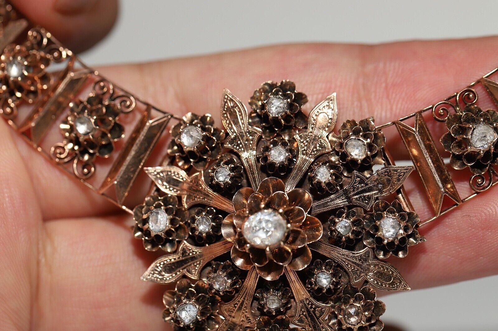 Antike viktorianische Halskette, um 1880, natürlicher Diamant im Rosenschliff, dekoriert  im Angebot 12
