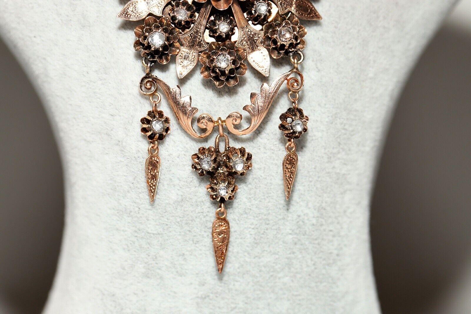 Antike viktorianische Halskette, um 1880, natürlicher Diamant im Rosenschliff, dekoriert  (Viktorianisch) im Angebot