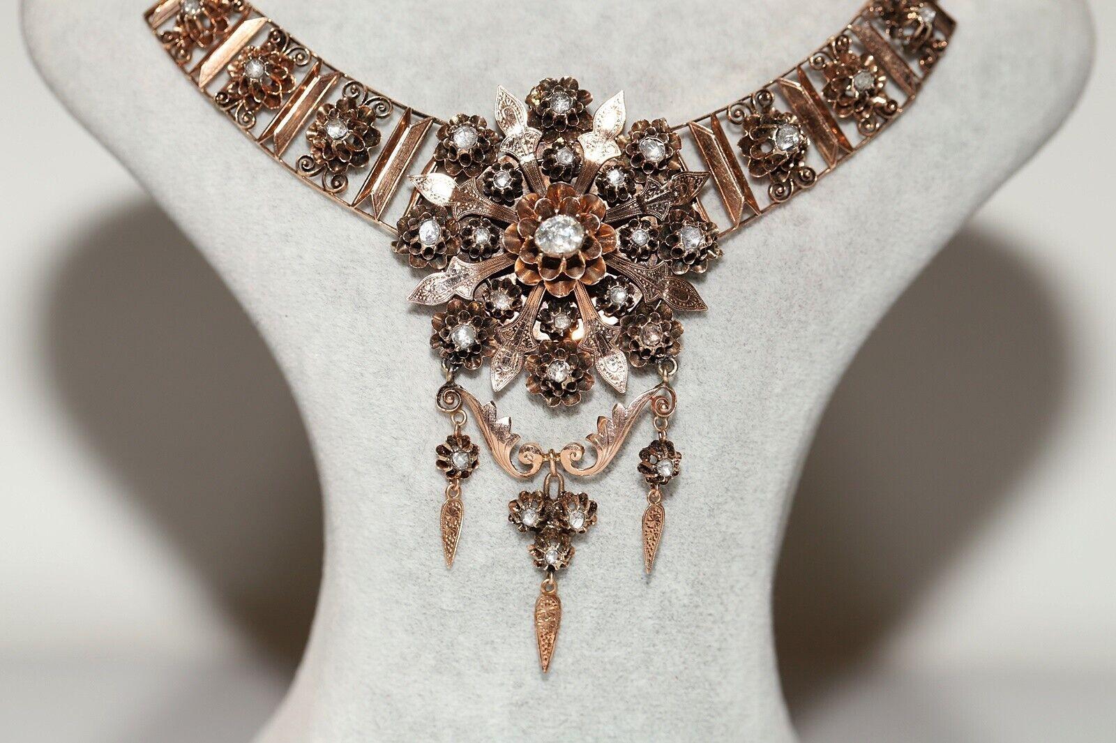 Antique Victorian Circa 1880s Natural Rose Cut Diamond Decorated Necklace  For Sale 1