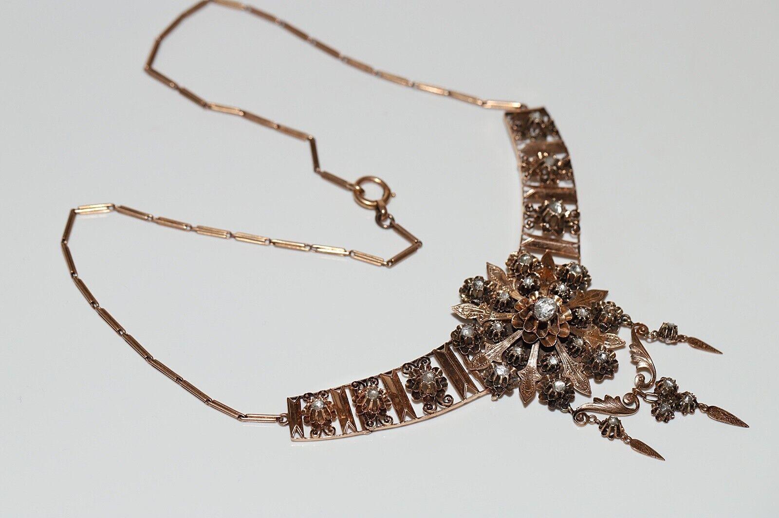 Antique Victorian Circa 1880s Natural Rose Cut Diamond Decorated Necklace  For Sale 2