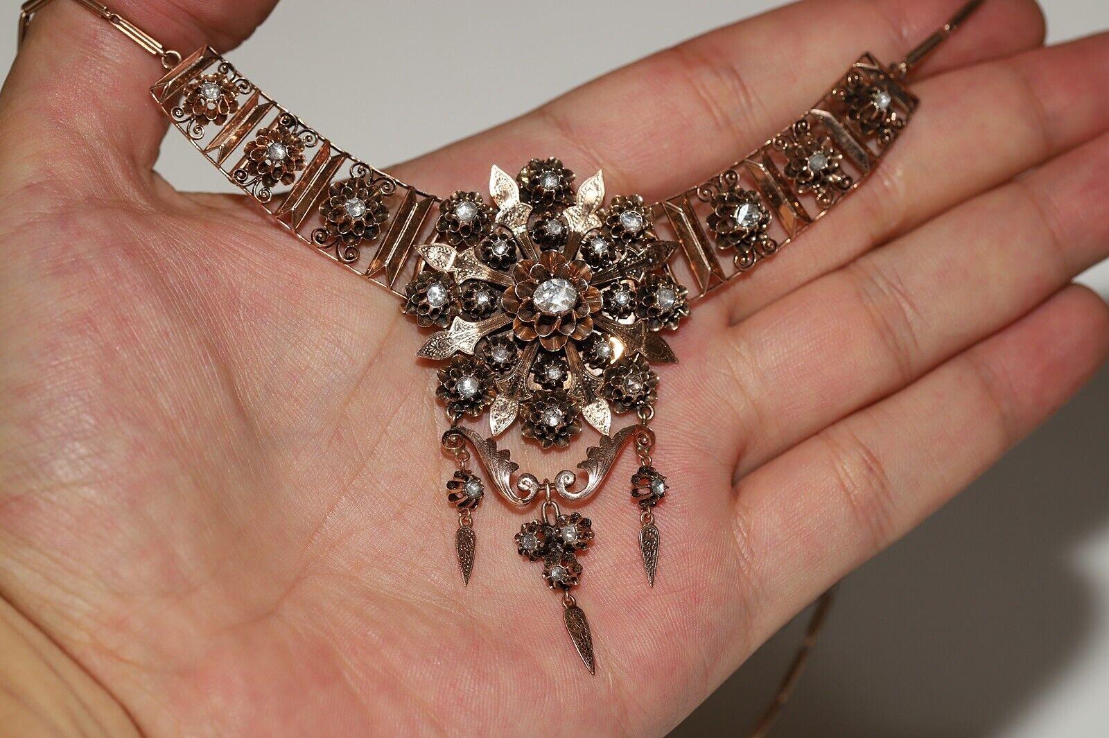 Antique Victorian Circa 1880s Natural Rose Cut Diamond Decorated Necklace  For Sale 4