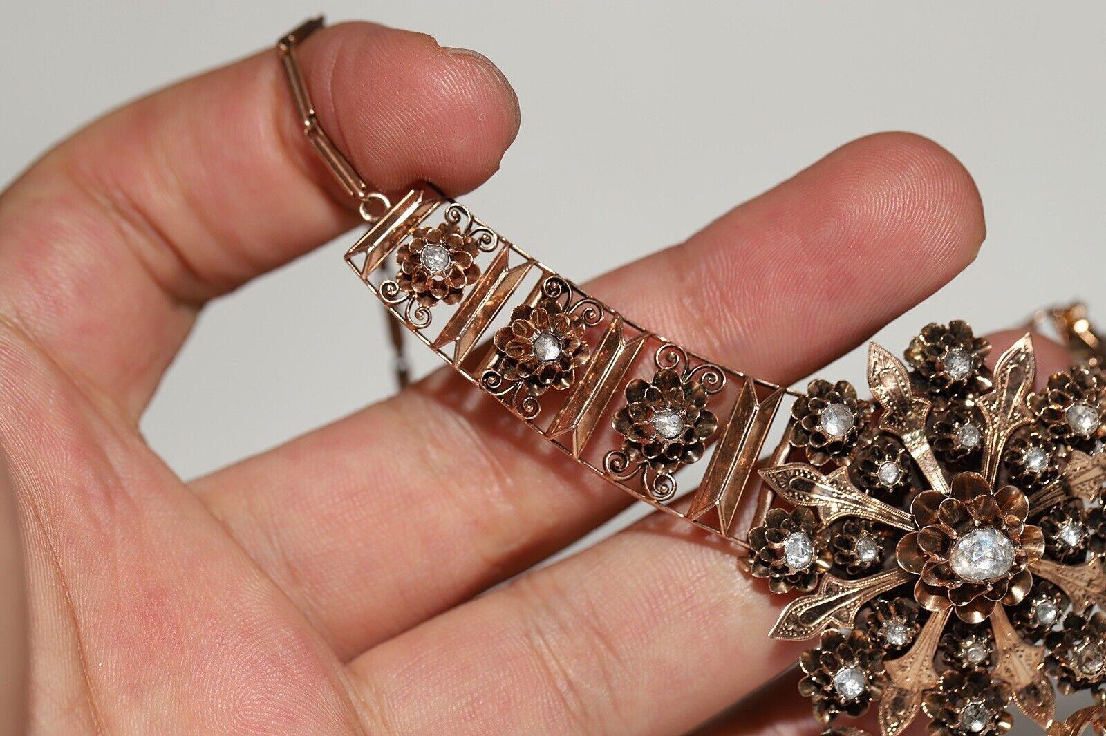 Antike viktorianische Halskette, um 1880, natürlicher Diamant im Rosenschliff, dekoriert  im Angebot 3