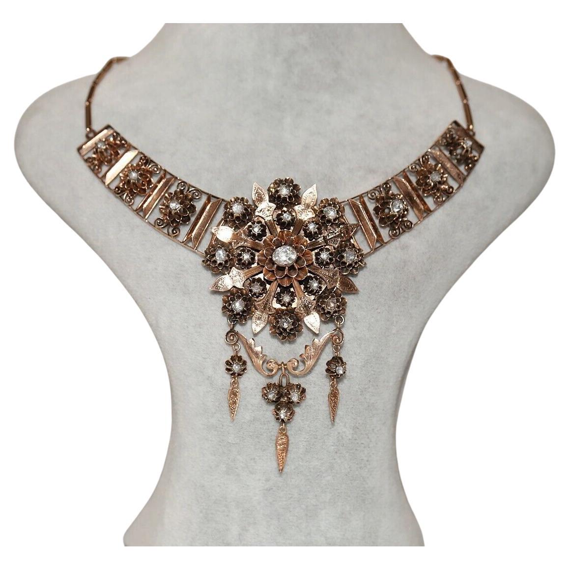 Collier victorien ancien décoré de diamants naturels taille rose des années 1880 