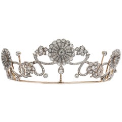 Antique Victorian circa 1890 16.76 ct Diamond Silver and Gold Belle Époque Tiara
