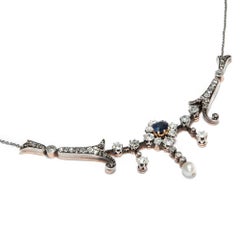 Antique Victorian circa 1890 Sapphire, Pearl and 2.31 Carat Diamond Necklace