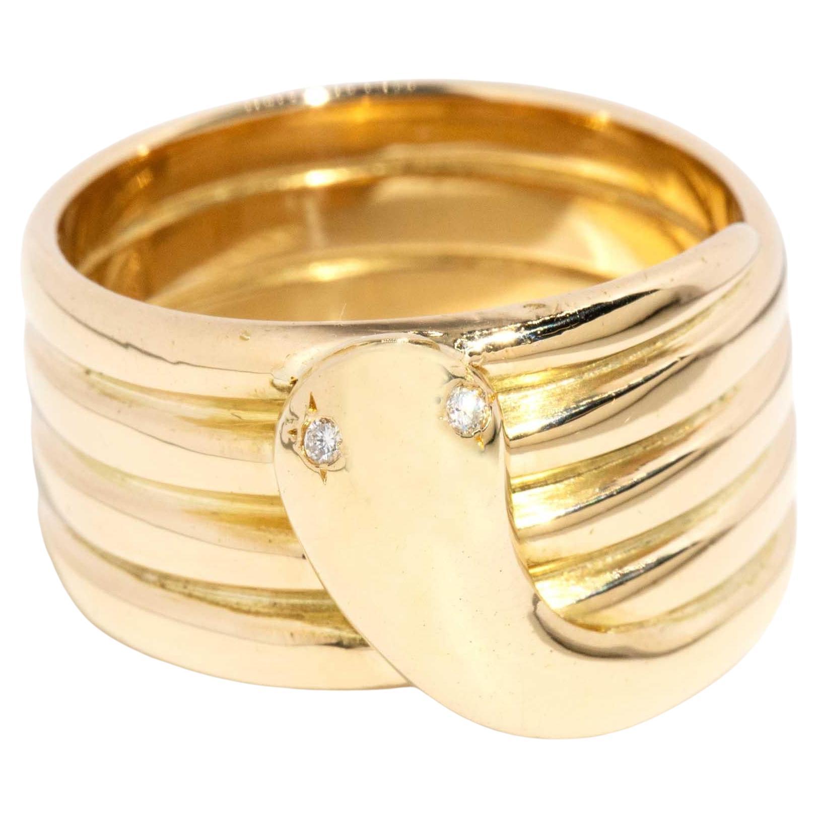 Antique Victorian Circa 1895 Diamond Coiled Serpent Ring 18 Carat Yellow Gold
