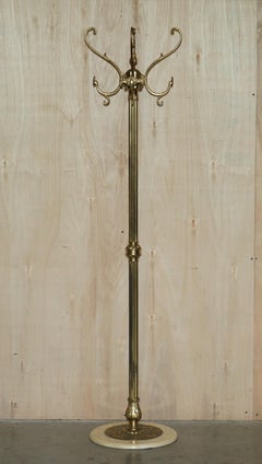 Antique Victorian circa 1900 Brass Marble Base Coat Hat & Scarf Stand or Rack