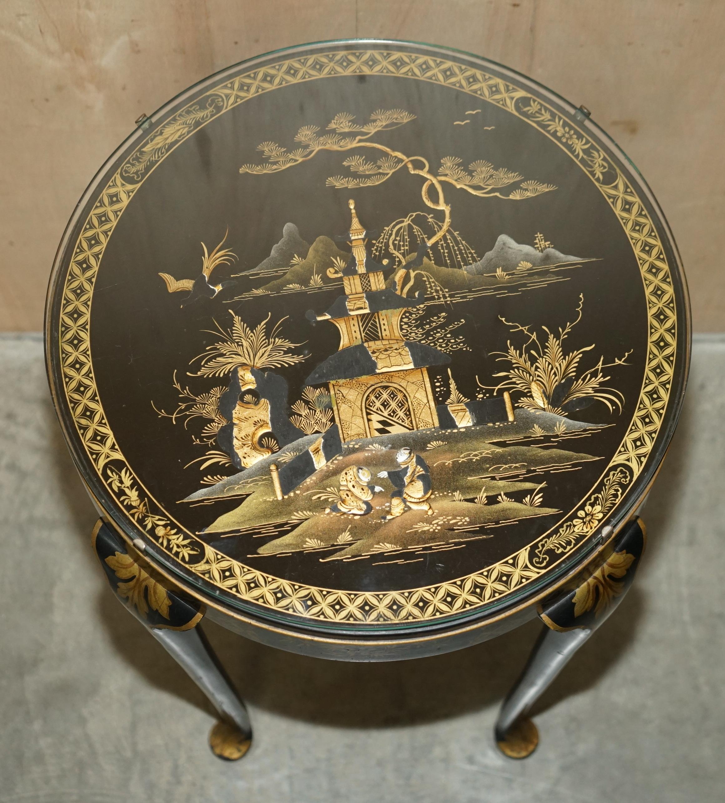 Antique Victorian circa 1900 Chinese Chinoiserie Lacquered Side End Lamp Table For Sale 6