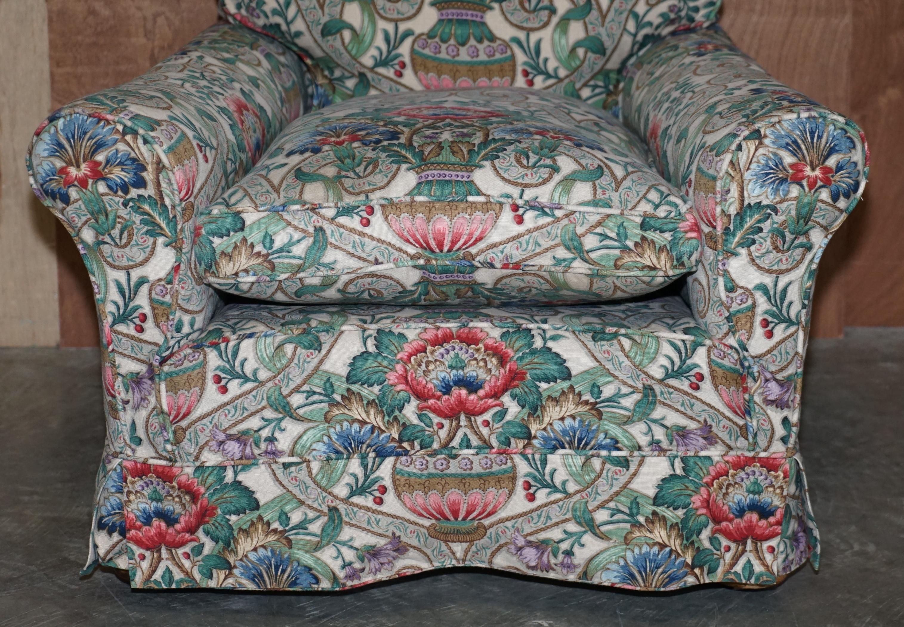 Antique Victorian circa 1900 Club Armchair with Chintz Embroidered Upholstery For Sale 1