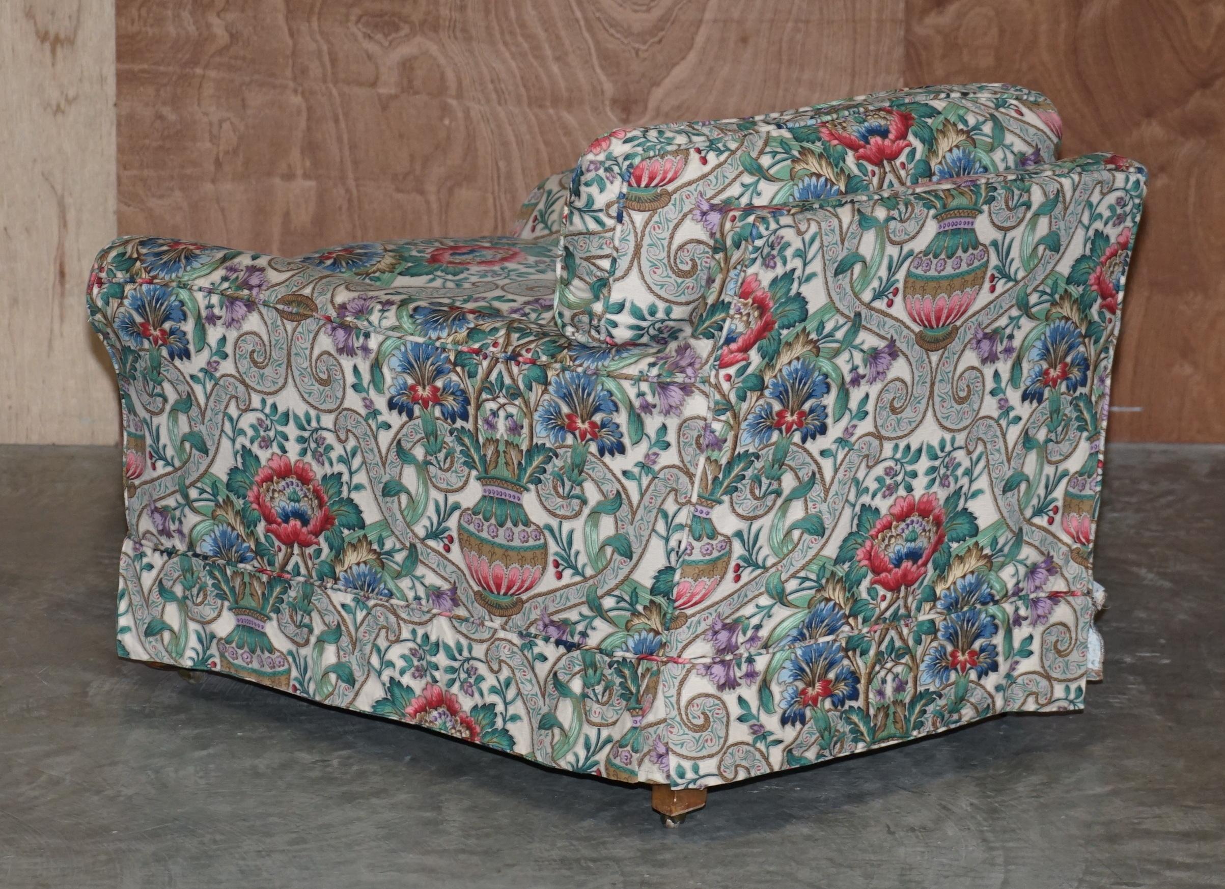 Antique Victorian circa 1900 Club Armchair with Chintz Embroidered Upholstery For Sale 4