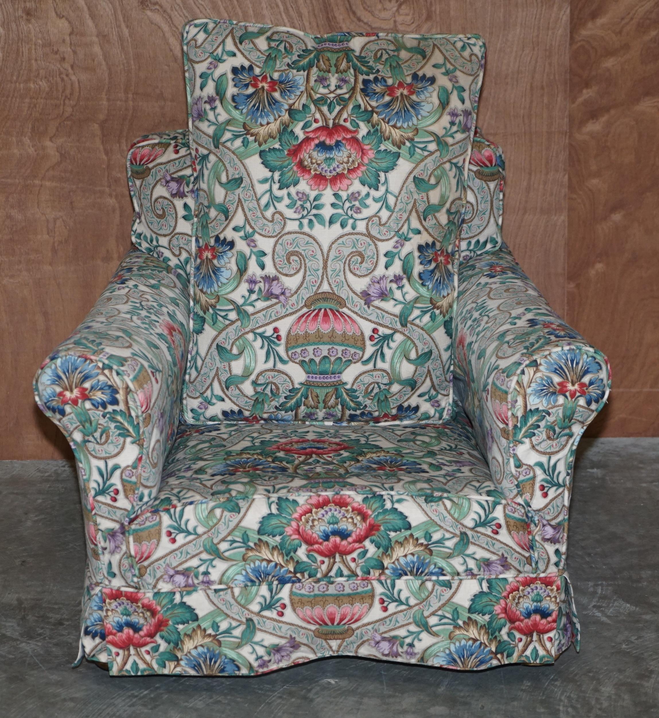 Antique Victorian circa 1900 Club Armchair with Chintz Embroidered Upholstery For Sale 5
