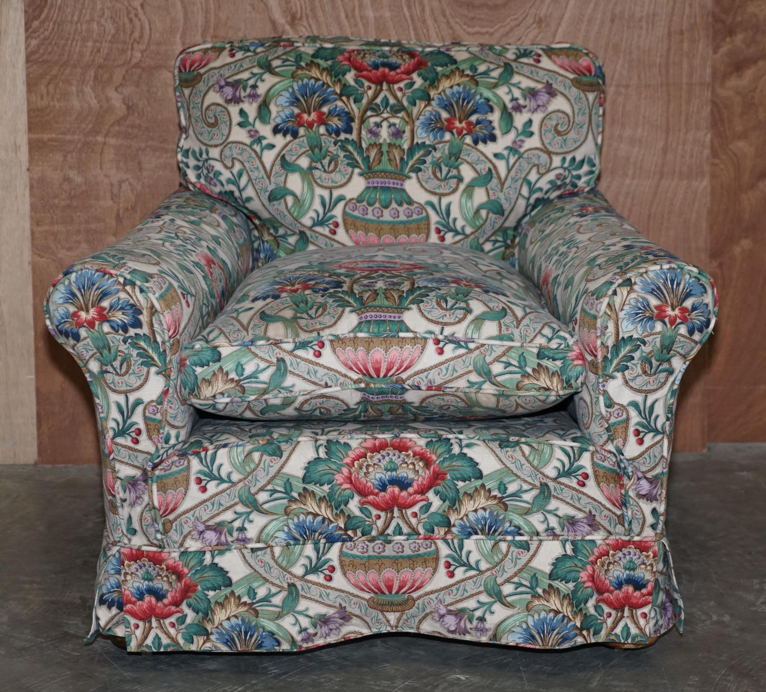 We are delighted to offer this lovely late Victorian circa 1900 club armchair with stunning Chinz style embroidered upholstery

A very good looking and well made armchair, it’s a long platform club armchair so this piece you really sink into. The