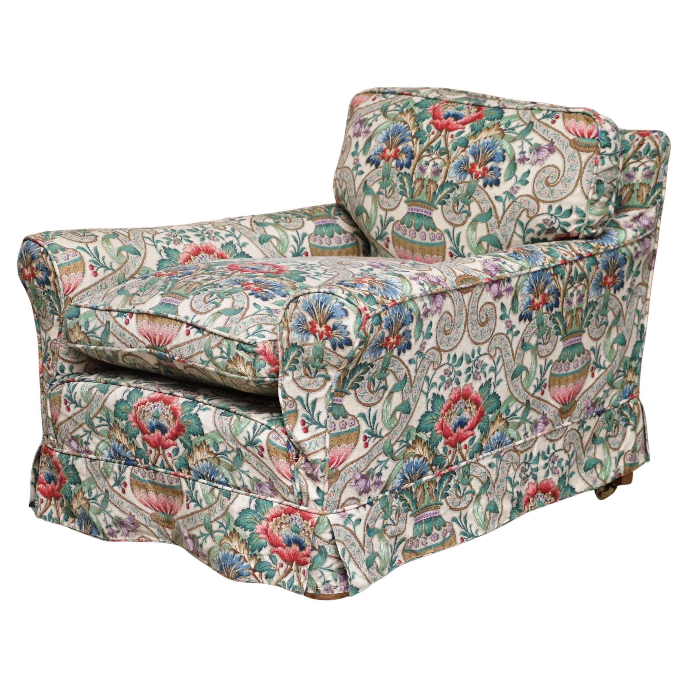 Antique Victorian circa 1900 Club Armchair with Chintz Embroidered Upholstery For Sale