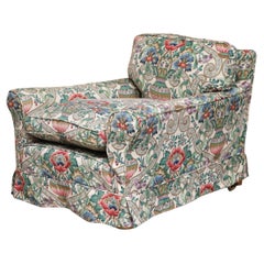 Antique Victorian circa 1900 Club Armchair with Chintz Embroidered Upholstery