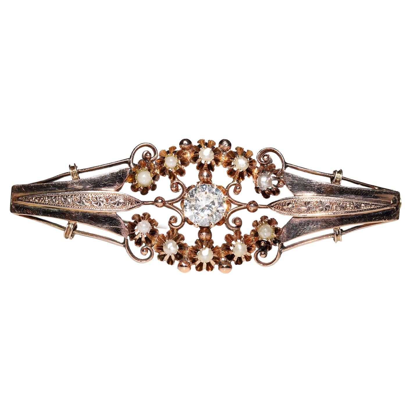 Antique Victorien Circa 1900s 14k Gold Natural Diamond Decorated Brooch (Broche décorée de diamants naturels)