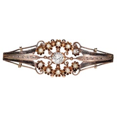Antique Victorien Circa 1900s 14k Gold Natural Diamond Decorated Brooch (Broche décorée de diamants naturels)