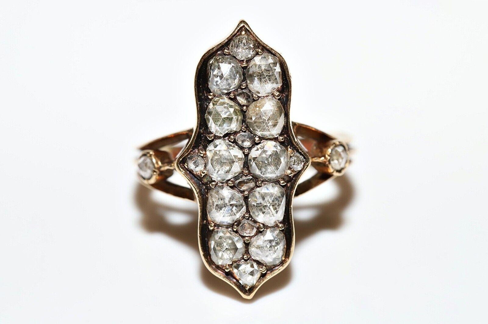 Antique Victorian Circa 1900s 14k Gold Natural Rose Cut Diamond Decorated Ring  For Sale 9