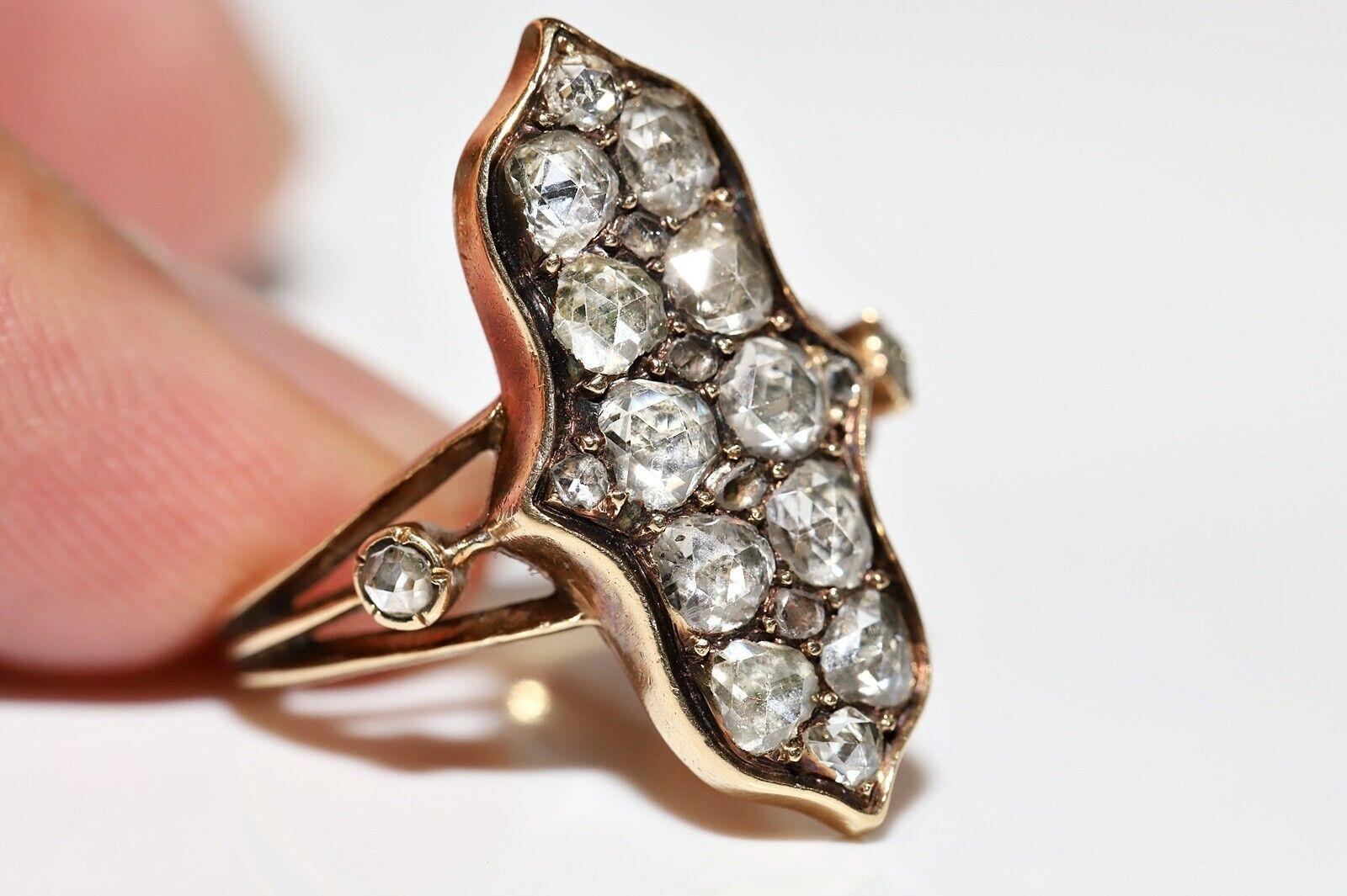 Antique Victorian Circa 1900s 14k Gold Natural Rose Cut Diamond Decorated Ring  For Sale 10