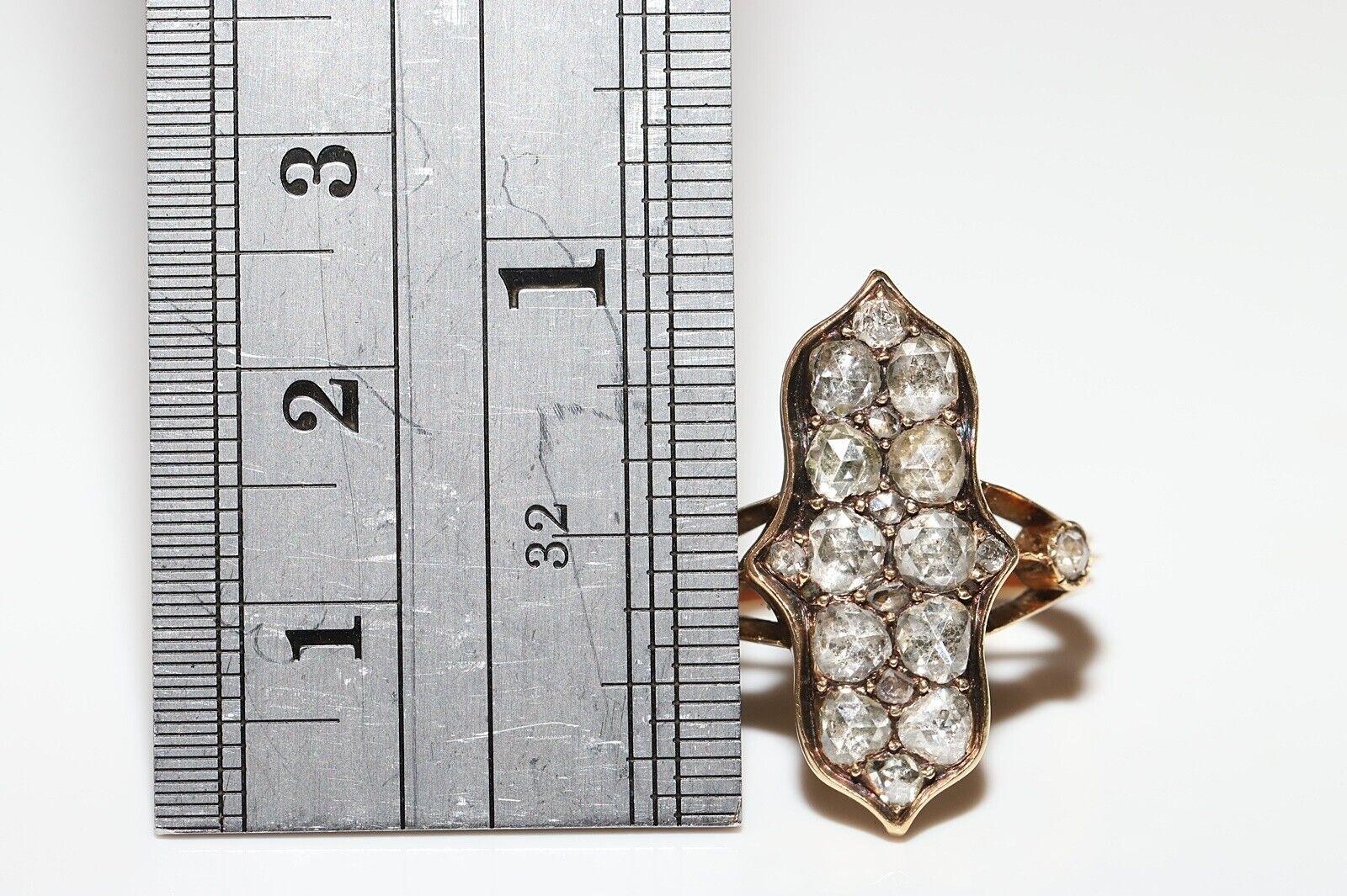 Antique Victorian Circa 1900s 14k Gold Natural Rose Cut Diamond Decorated Ring  In Good Condition For Sale In Fatih/İstanbul, 34