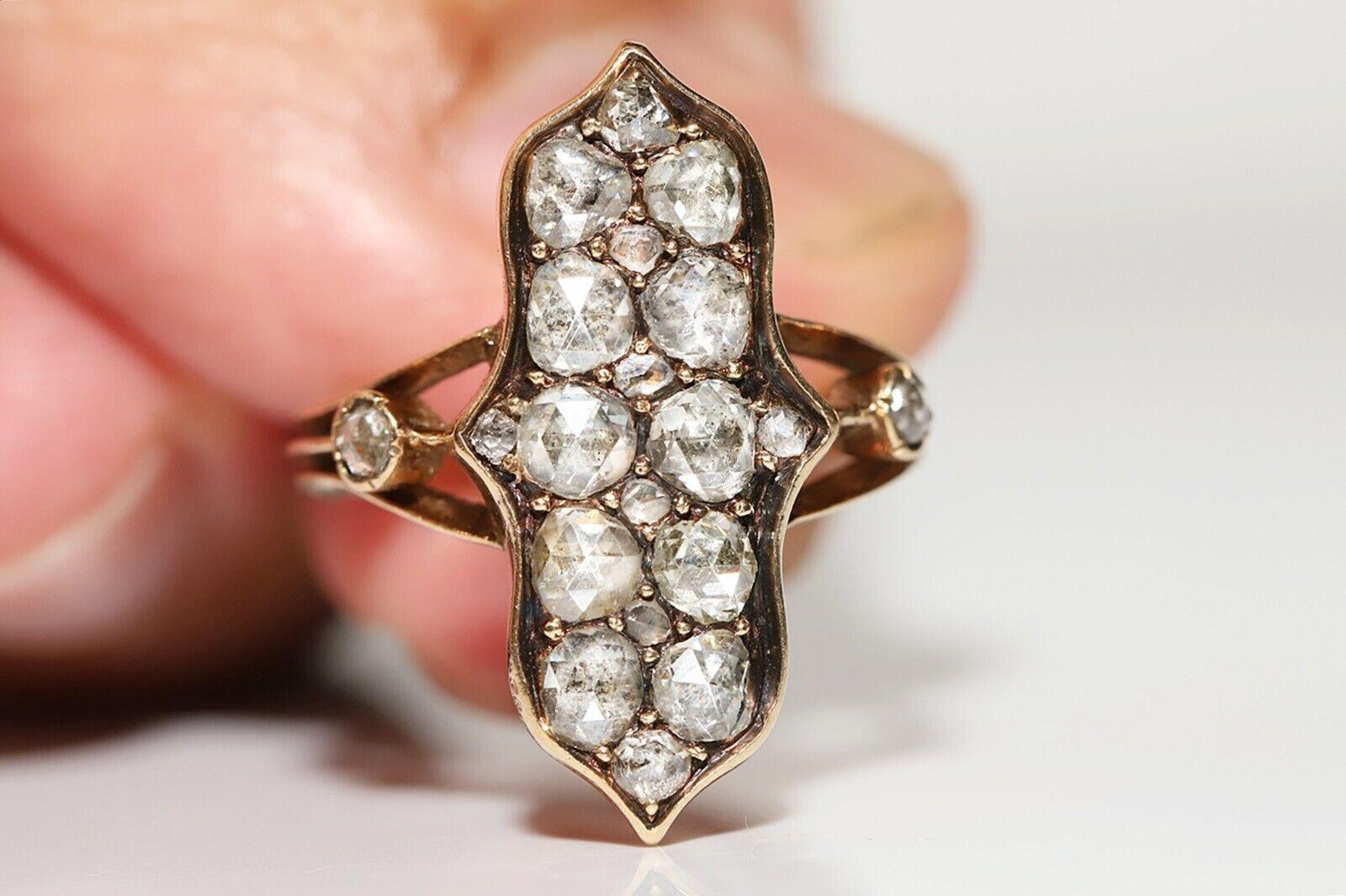 Women's Antique Victorian Circa 1900s 14k Gold Natural Rose Cut Diamond Decorated Ring  For Sale