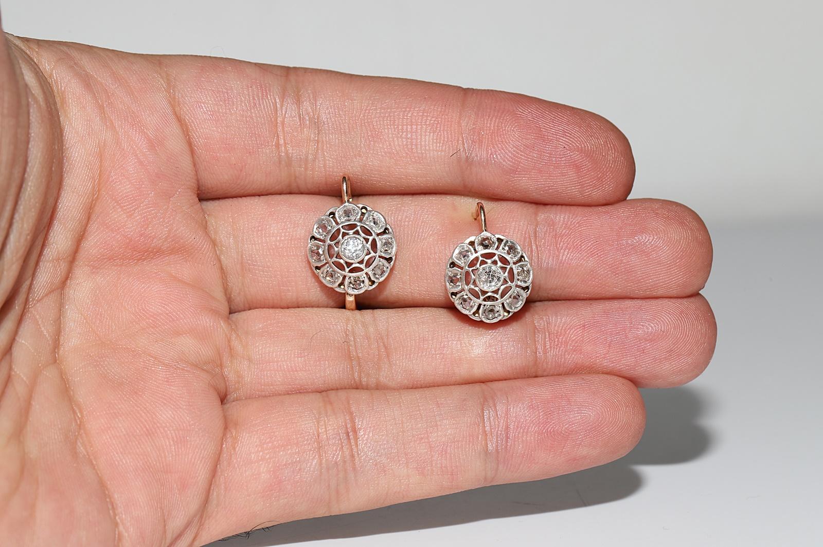 Antique Victorian Circa 1900s 14k Gold Top Silver Natural Diamond Earring For Sale 9