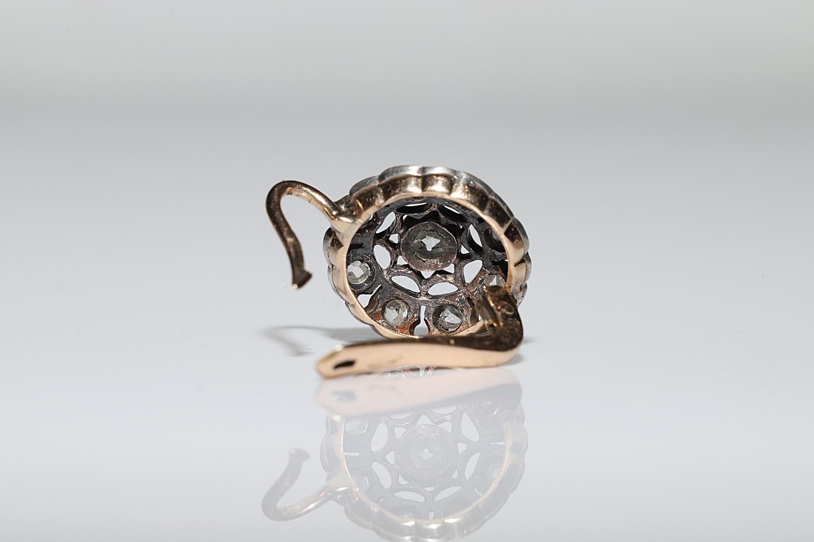 Antiker viktorianischer Ohrring, um 1900, 14k Gold, Platin, Silber, natürlicher Diamant im Angebot 2