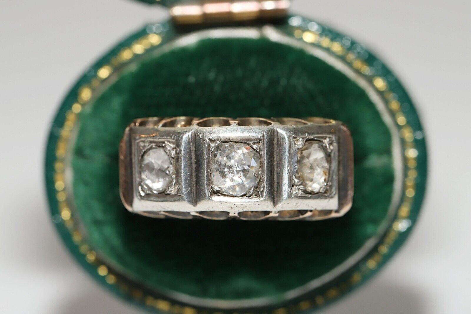 Antique Victorian Circa 1900s 14k Gold Top Silver Natural Rose Cut Diamond Ring  For Sale 8
