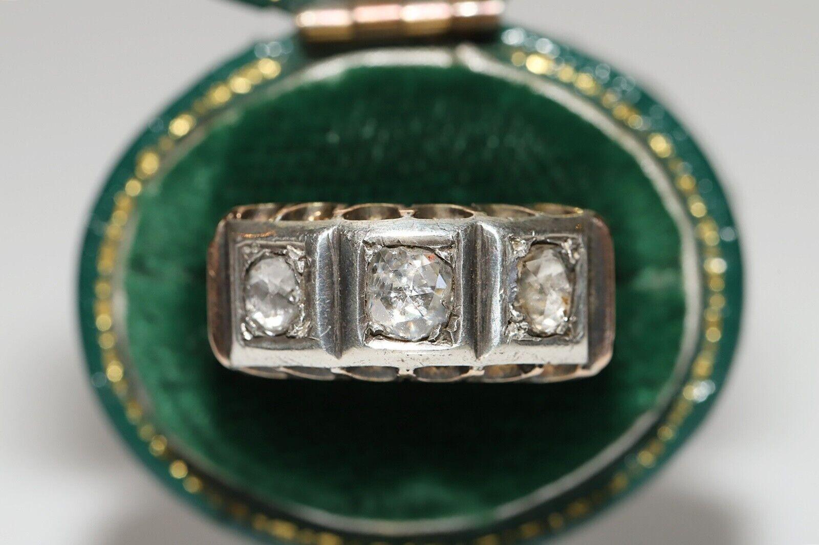 Antique Victorian Circa 1900s 14k Gold Top Silver Natural Rose Cut Diamond Ring For Sale 8