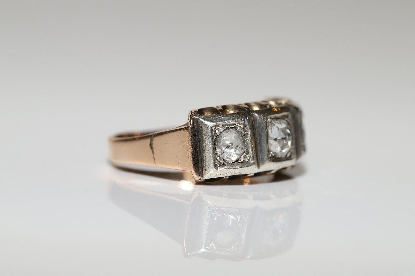 Antique Victorian Circa 1900s 14k Gold Top Silver Natural Rose Cut Diamond Ring In Good Condition For Sale In Fatih/İstanbul, 34