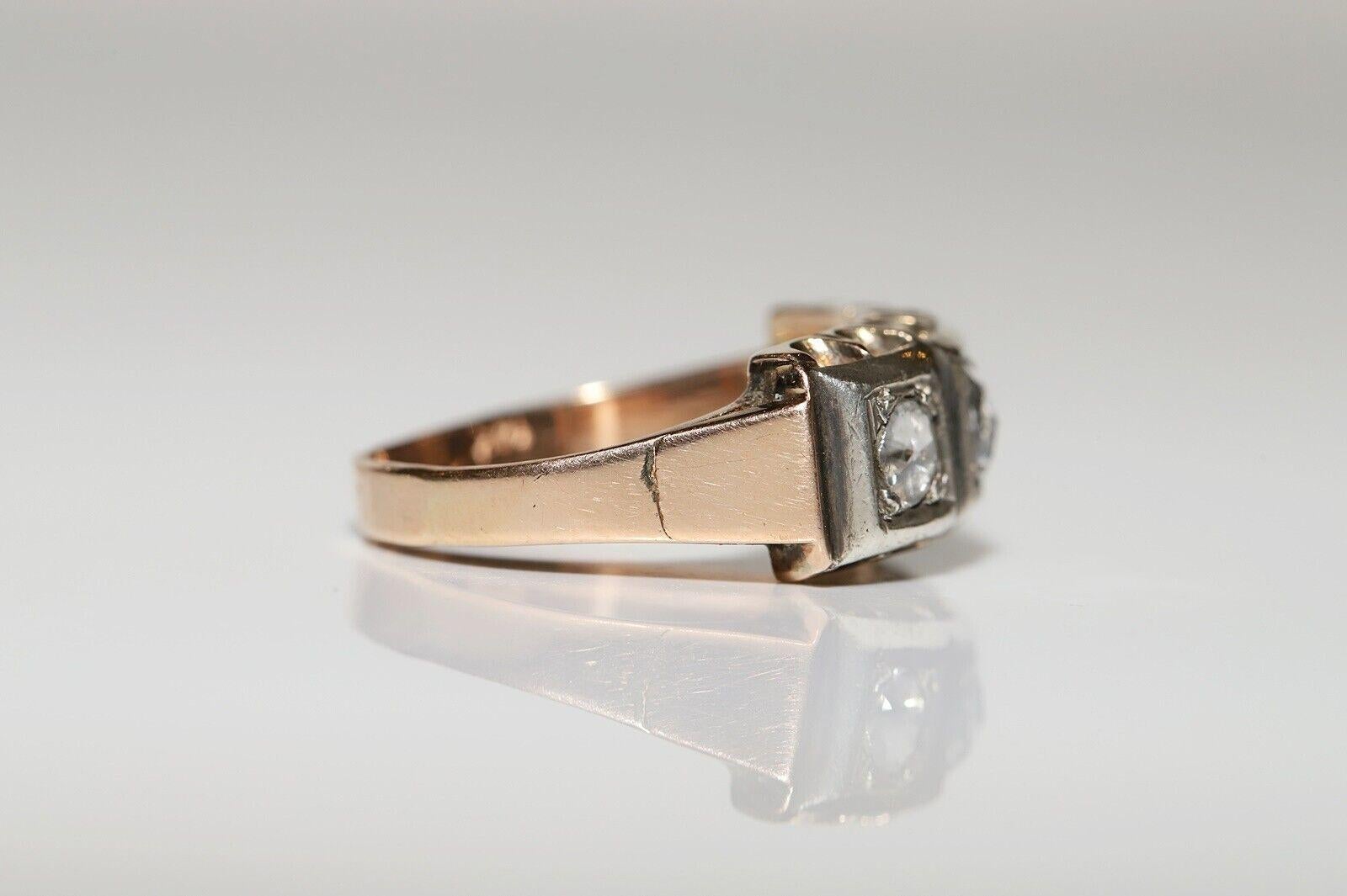 Women's Antique Victorian Circa 1900s 14k Gold Top Silver Natural Rose Cut Diamond Ring For Sale