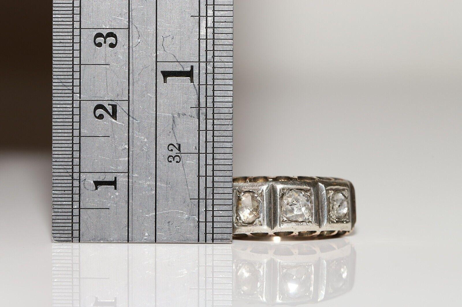 Antique Victorian Circa 1900s 14k Gold Top Silver Natural Rose Cut Diamond Ring For Sale 3