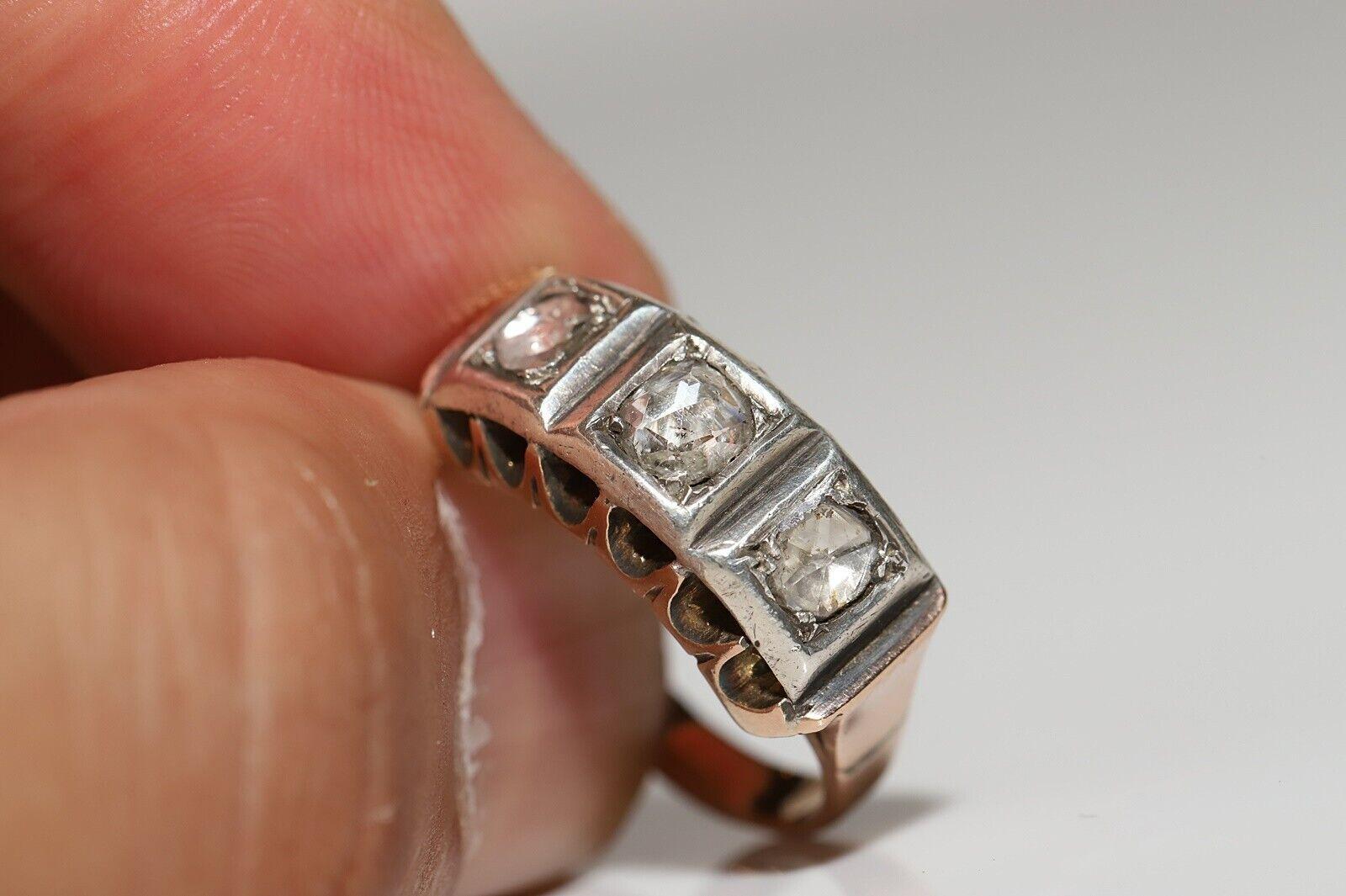 Antique Victorian Circa 1900s 14k Gold Top Silver Natural Rose Cut Diamond Ring  For Sale 5