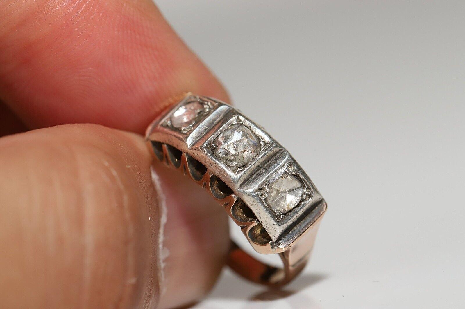 Antique Victorian Circa 1900s 14k Gold Top Silver Natural Rose Cut Diamond Ring For Sale 5