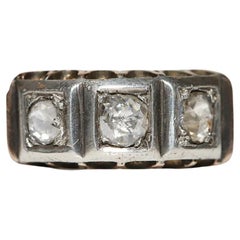 Antique Victorian Circa 1900s 14k Gold Top Silver Natural Rose Cut Diamond Ring 