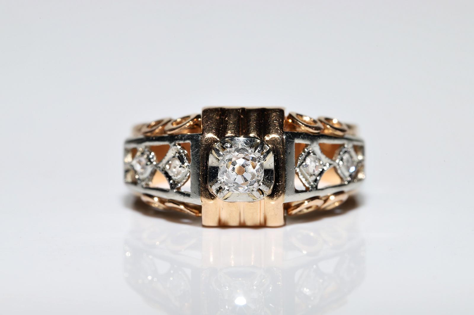 Antiker viktorianischer Ring, um 1900, 18 Karat Gold, natürlicher Diamant, dekoriert, erstaunlich  (Brillantschliff) im Angebot