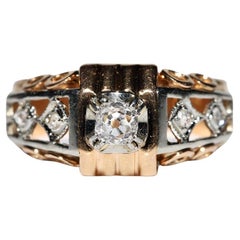 Antiker viktorianischer Ring, um 1900, 18 Karat Gold, natürlicher Diamant, dekoriert, erstaunlich 