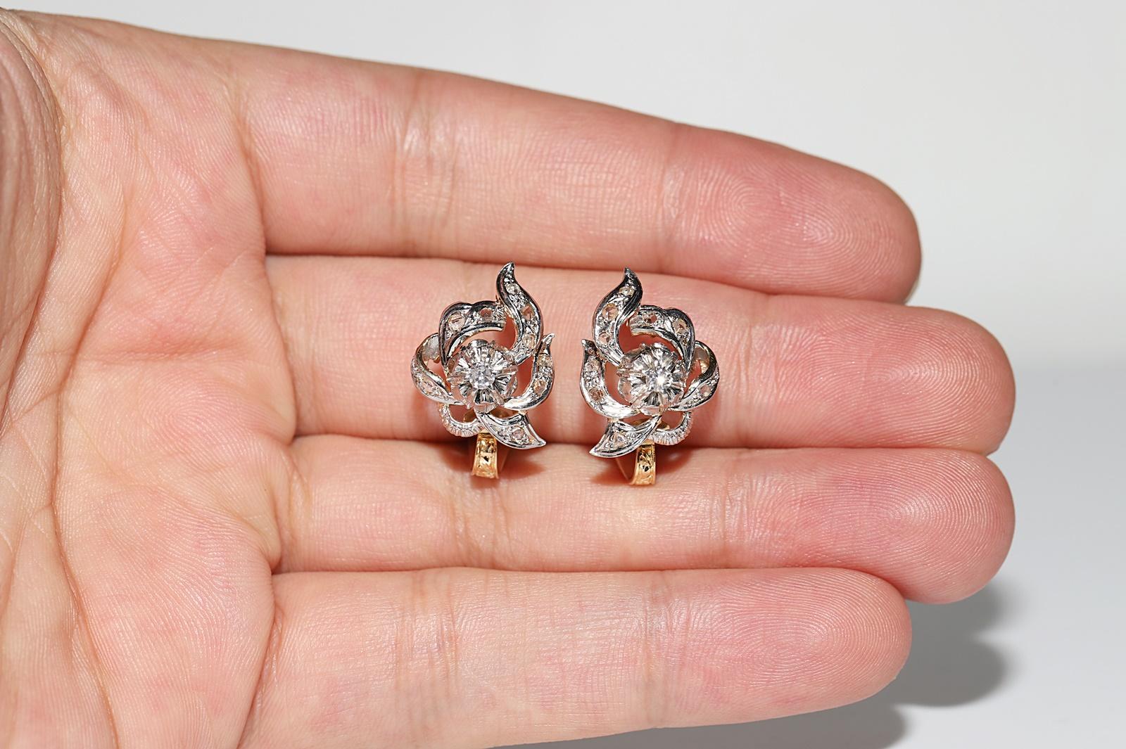 Antique Victorian  Circa 1900s 18k Gold Natural Diamond Decorated Earring For Sale 6