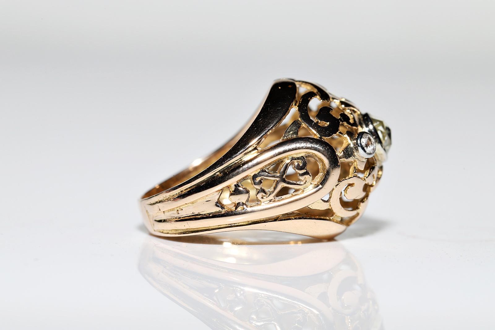 Antiker viktorianischer Deko-Ring aus 18 Karat Gold mit natürlichem Diamanten, um 1900 im Zustand „Gut“ im Angebot in Fatih/İstanbul, 34
