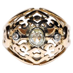 Antiker viktorianischer Deko-Ring aus 18 Karat Gold mit natürlichem Diamanten, um 1900