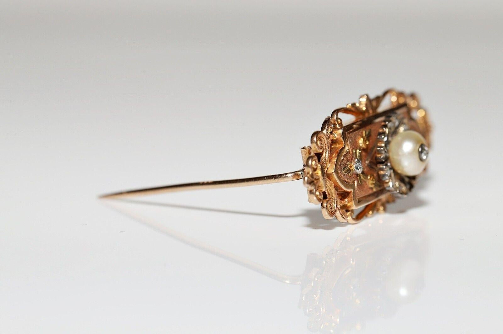 Antique Victorian Circa 1900s 18k Gold Natural Rose Cut Diamond  Brooch  In Good Condition For Sale In Fatih/İstanbul, 34