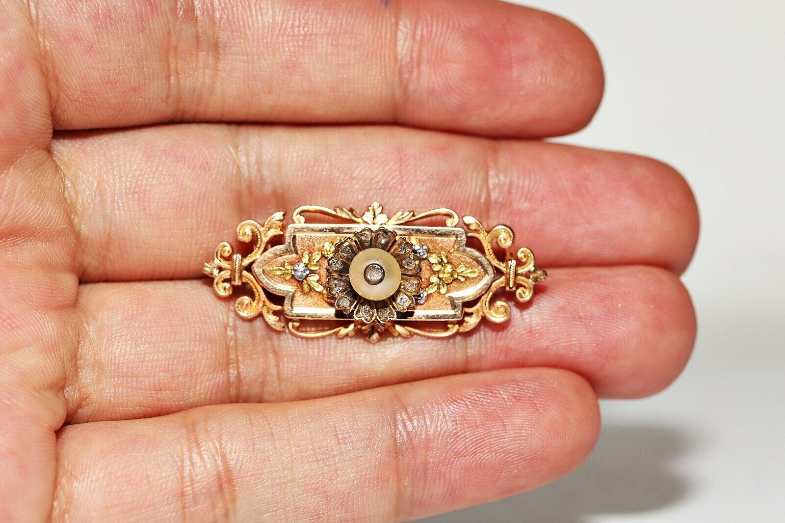 Antique Victorian Circa 1900s 18k Gold Natural Rose Cut Diamond  Brooch  For Sale 1
