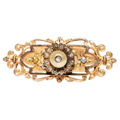 Antique Victorian Circa 1900s 18k Gold Natural Rose Cut Diamond  Brooch 
