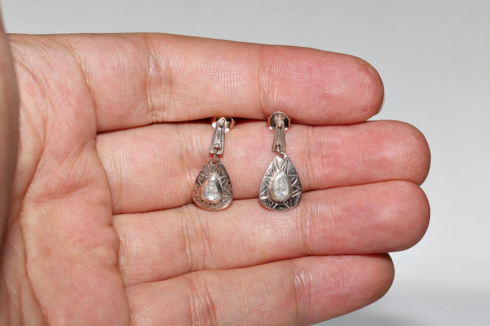 Antique Victorian Circa 1900s 8k Gold Natural Rose Cut Diamond Drop Earring For Sale 7
