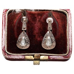 Antique Victorian Circa 1900s 8k Gold Natural Rose Cut Diamond Drop Earring
