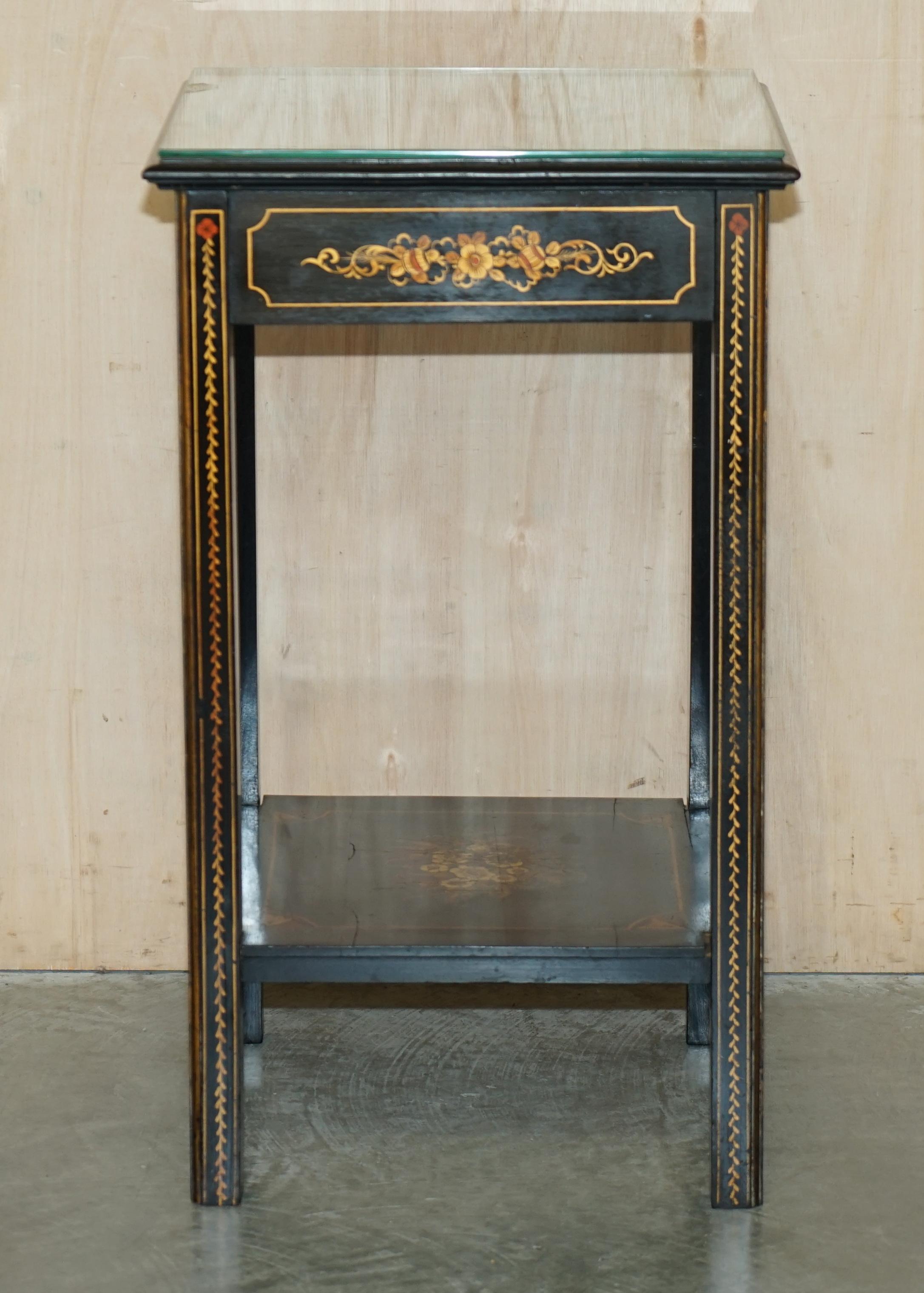 Antique Edwardian circa 1910 Chinese Chinoiserie Lacquered Side End Lamp Table For Sale 15