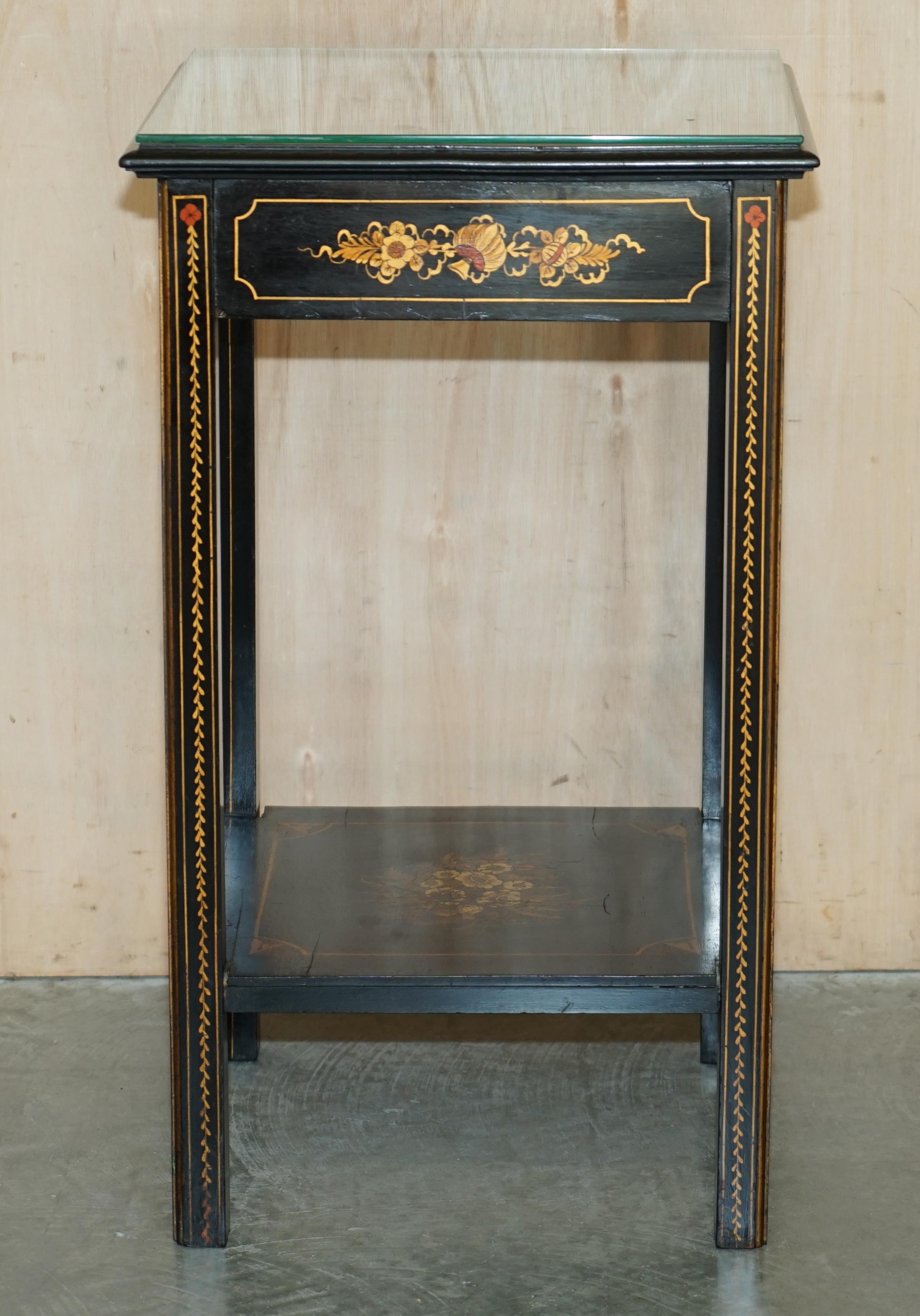 Antique Edwardian circa 1910 Chinese Chinoiserie Lacquered Side End Lamp Table For Sale 16