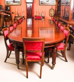 Antique Victorian Circular Extending Dining Table and 14 Chairs, 19th Century
